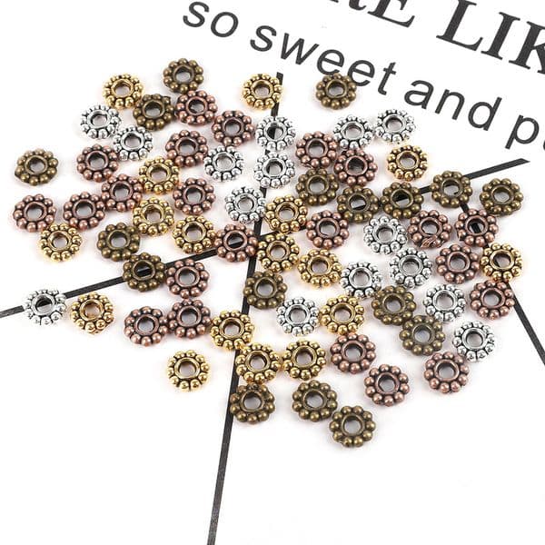 Wholesale 50pcs/lot Daisy Flower Spacers bead Metal Gold Tibetan Silver Spacer Beads for DIY Jewelry Making