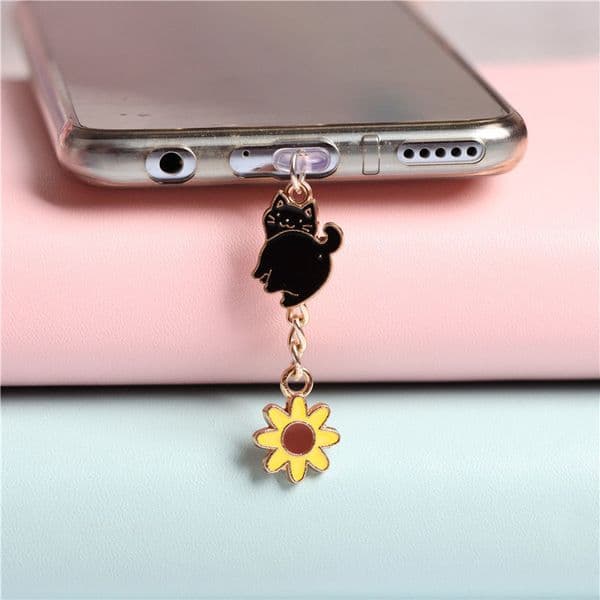 Kawaii Phone Dust Plug Charm Charge Port Plug For iPhone Type C Chrysanthemum Cat Cute Anti Dust Cap 3.5MM Jack Stopper Pendant