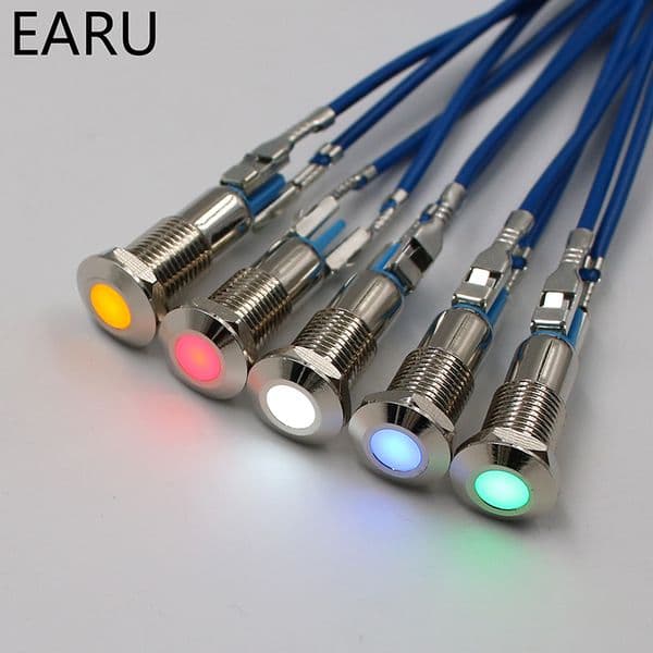 Metal Indicator Light LED 8mm Waterproof IP67 Signal Lamp 5V 6V 9V 12V 24V 110V 220V Dot Concave Pilot Red Blue Green Yellow Hot