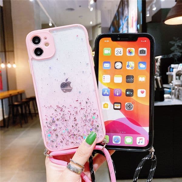 Glitter Silicone Cases For Xiaomi POCO X3 NFC Pro 11 Lite Redmi 10 Note 11 Pro 10Pro 10S Soft Cover Crossbody Lanyard Neck Strap