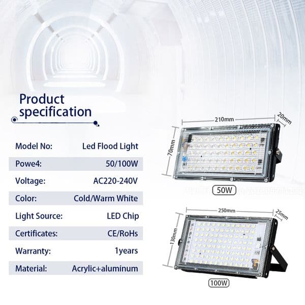 2pcs/lot LED Flood Light 220V 230V 240V Floodlight LED Street Lamp 50W 100W Waterproof Landscape Lighting IP65 Led Spotlight