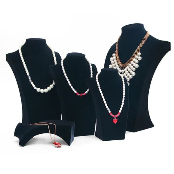 Black Velvet Portrait Necklace Display Rack Stand Holder Jewelry Display Jewelry Mannequin Bust Pendant Necklace Window Display