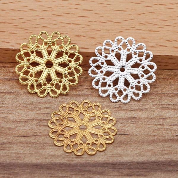 20pcs/lot 23mm Brass Round Flower Filigree Base Part Jewelry Hairwear DIY Connector Material Earrings Jewelry Making 7 Color 441