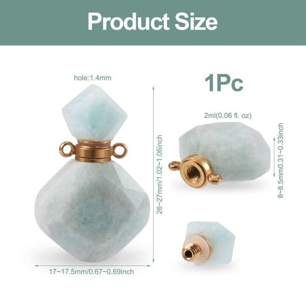 1pc Rhombus Natural Stone Amazonites Perfume Bottle Pendants For Necklace Reiki Essential Oil Diffuser Bottle Charm Jewelry
