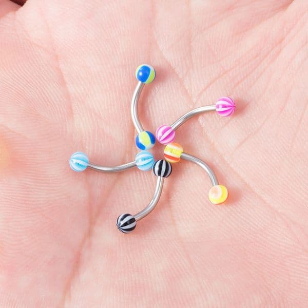 5PCS Colorful Stripes Ball Acrylic Daith Rook Earring 8mm Surgical Steel Curved Barbell Eyebrow Rings Piercing Jewelry for Women
