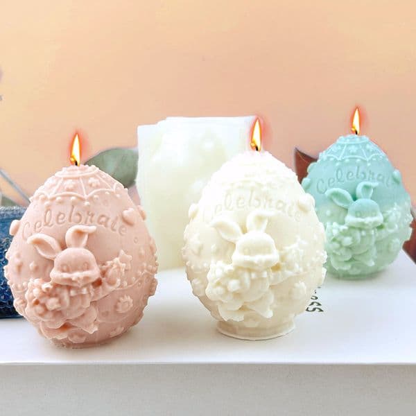 Easter Egg Rabbit Silicone Candle Mold Vertical Eared Bunny Soap Making Set Chocolate Cake DIY Home Party Painting Plaster Decor