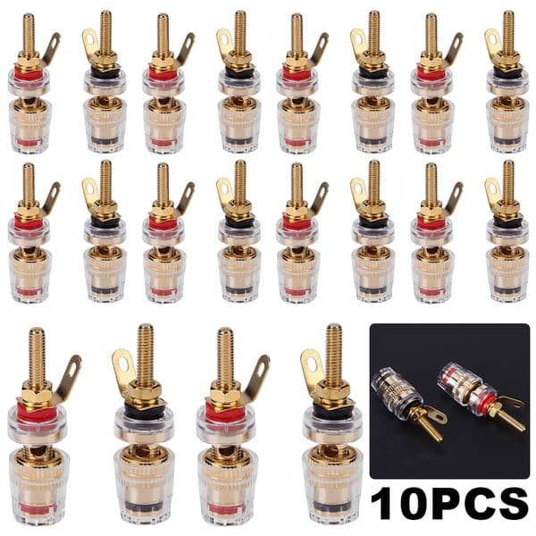 10-1pairs Audio Jack Socket Binding Post Banana Plug Connector For Amplifier Speaker Terminal Board Gold Plated 4mm Brass