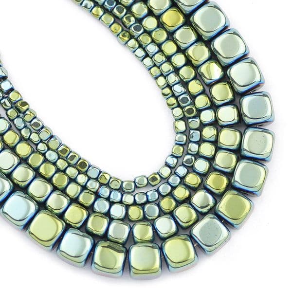 2-6MM Green Cube Natural Stone Plating Square Hematite Spacer Loose Beads For Jewelry Making DIY Bracelet Necklace Accessories