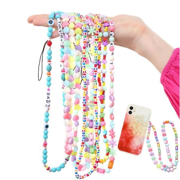 1PC Universal Phone Hanging Rope Strap Mobile Bead Chain Multicolor Bracelet Acrylic Long Chain Strap Lanyard Gift Accessory