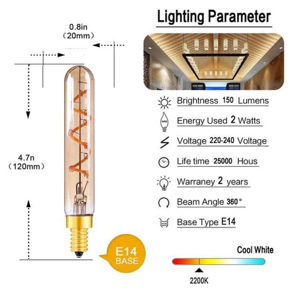 HoneyFly 2pcs LED T20 Dimmable Tube AC E14 220V E12 110V 2W Spot Light 120mmLong Bbulb Flute Tube Warm White
