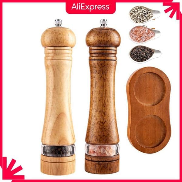 8Inch Wooden Manual Pepper Grinder Set Salt and Pepper Spice Grinder Adjustable Ceramic Pepper Mill Seasoning Bottle Cook Tools