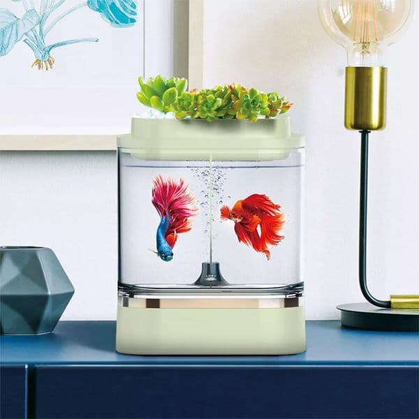 xiaomiyoupin Mini Lazy Fish Tank USB Charging Self-cleaning Aquarium with 7 Colors LED Light Home office Aquarium creative