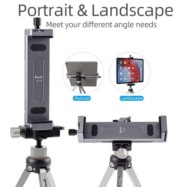 XJ-15 Universal Aluminum Alloy Tablet Phone Stand Holder Clip Tripod Adjustable Bracket For Mobile Phones Ipro Tablets 12.9in