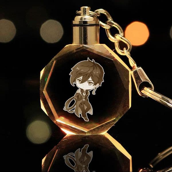 Impact Led Keychains Cosplay Rosaria Ganyu Zhongli Tartagila Xiao Kaeya Venti Crystal Keyring Decor Gifts