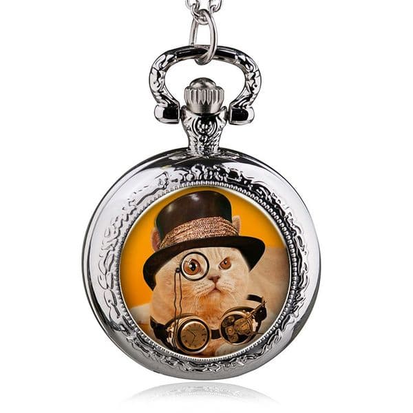 Alice in Wonderland Cheshire Cat Quartz Pocket Watch Pendant Necklace Mens Watch Womens Watch Boys Girls Gift