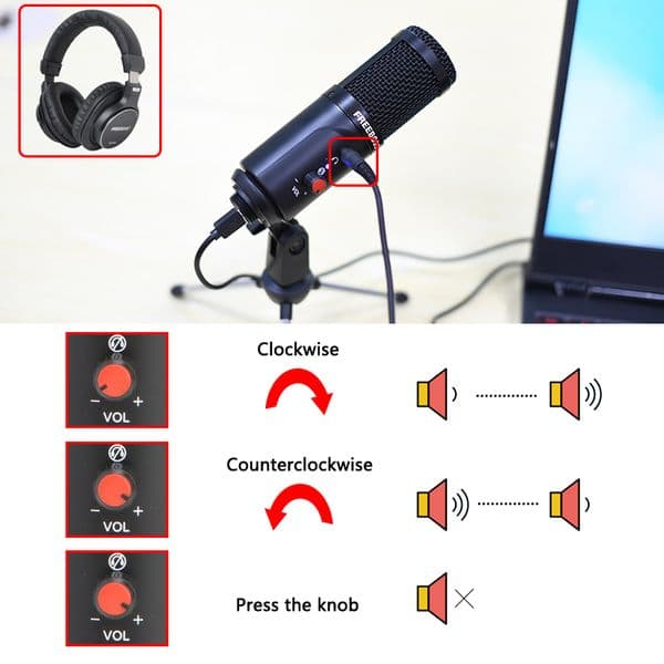 Freeboss USB Microphone Wired With Tripod Shock Mount PC Laptop Studio Record Stream Radio Broadcast Gaming Computer Mic FB-W03