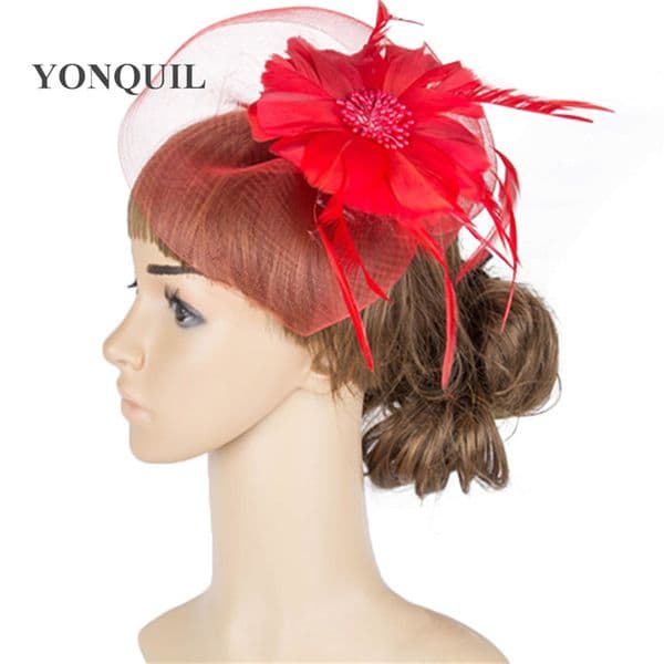Crinoline Fascinator Headwear Feather Colorful Mesh Race Show Hair Accessories Millinery Gril Cocktail Hat Multiple Color MYQ062