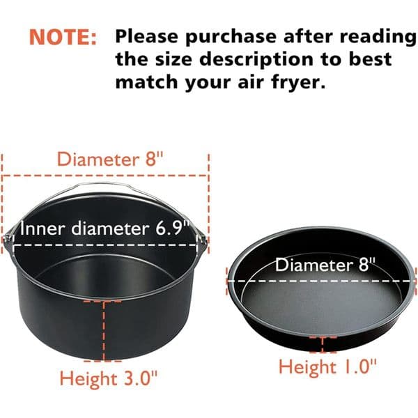 Air Fryer Accessories, Air Fryer Pizza Pan And Baking Cake Barrel, Nonstick Coating,Fits Most 4.2Qt Air Fryer And Larger