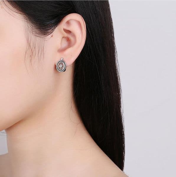 1.5cm Classic 925 Silver Needle Round Black CZ Earring Trendy Spinel Engagement Hoop Earrings For Women Fine Jewelry Bijoux