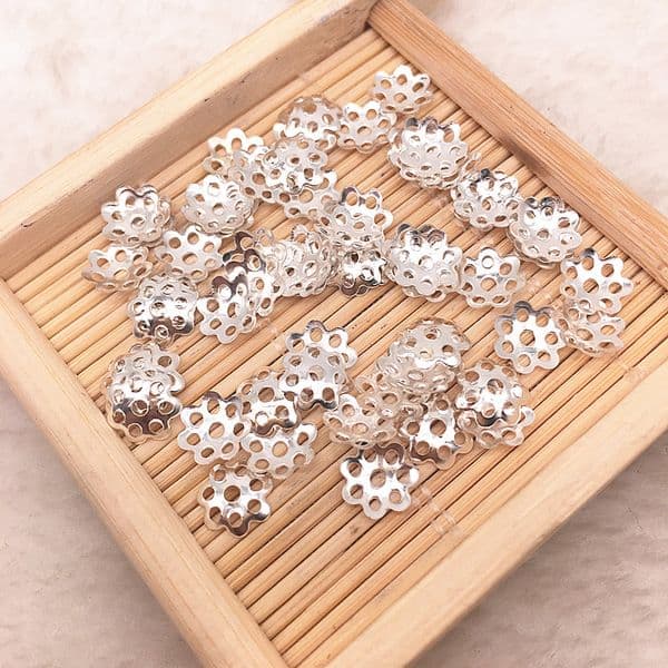 500pcs/lot 6mm Silver Gold Plated Hollow Flower Petal End Spacer Beads Caps Charms Bead For Jewelry Making Accessories