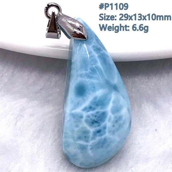 Natural Blue Larimar Pendant Necklace For Women Men Gift Crystal Beads Dominica Water Pattern Stone Jewelry Silver Chains AAAAA