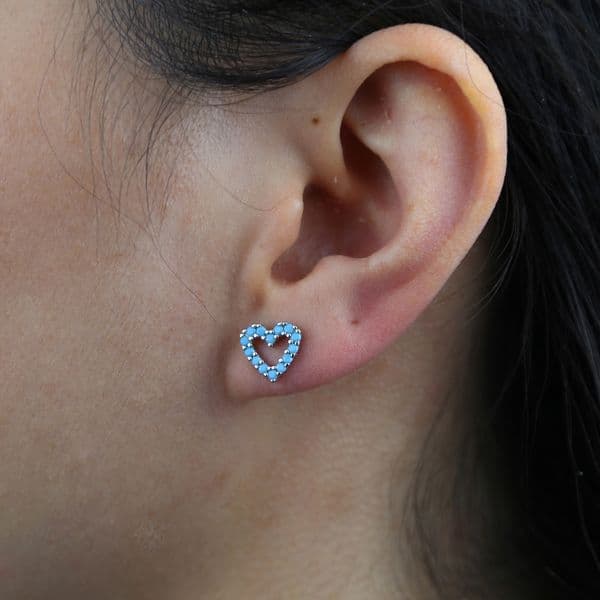 100% 925 sterling silver delicate Heart Earring For Girl turquoises love tiny Stud Earrings cute Minimalist Women kids Jewelry