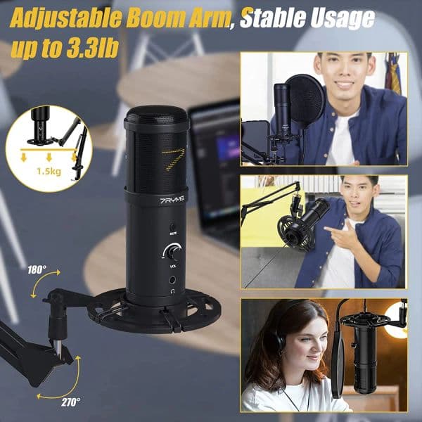 7RYMS SR-AU01-K1 USB Professional Condenser Microphone Kit for Gaming Podcasting Live Streaming YouTube Video Record