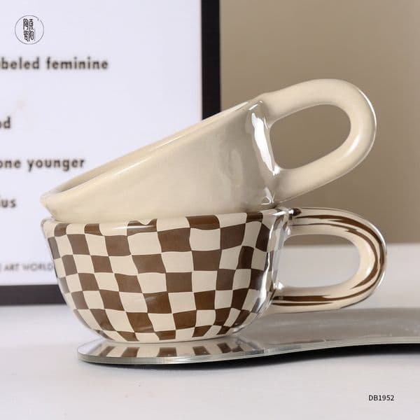 Plaid Coffee Cups Gift Ceramic Mugs Daily Breakfast Cup for Home