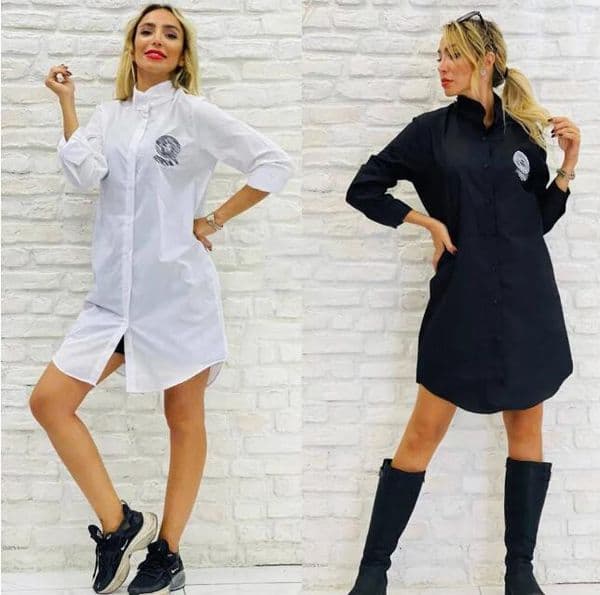 Women's Blouses Shirts Designer OL White Black Clothing Fashion T Shirts For Woman Tops Coats Printing Lapel Neck Long Sleeve Dresses Elasticity Bodycon Mini Skirt