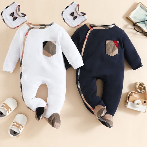 kids designer Romper baby boy girl tops quality Long sleeve clothes 1-2 years old newborn Spring Autumn lapel Jumpsuits children's clothing