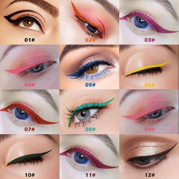 QIBEST 12 Colors Eyeliner Liquid Waterproof Easy To Wear Makeup Matte Charming Eye Liner Blue Red Green Gold Brown Eyliner Pens