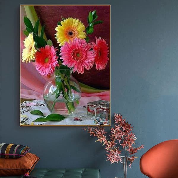5D DIY Diamond Painting Flower Vase Cross Stitch Kit Full Diamond Embroidery Mosaic Rose Art Picture Rhinestone Home Decor Gift