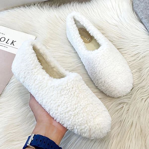 Plus Size 34-43 White Lambswool Loafers Woman Winter Cotton Shoes Warm Plush Mocasines Mujer Ladies Daily Sheep Fur Flats 240627
