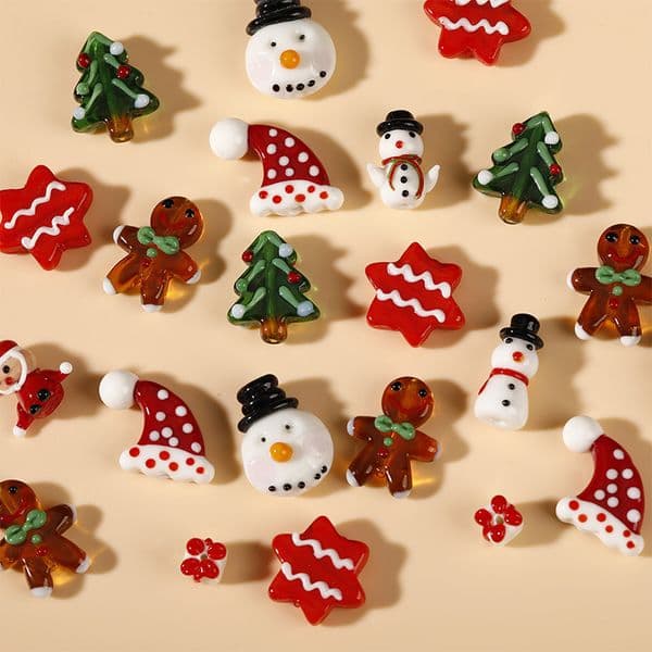 1 Pcs Glass Christmas Tree Cookie Snowmen Loose Spacer Beads For DIY Jewelry Making Earrings Necklace Bracelet Gift
