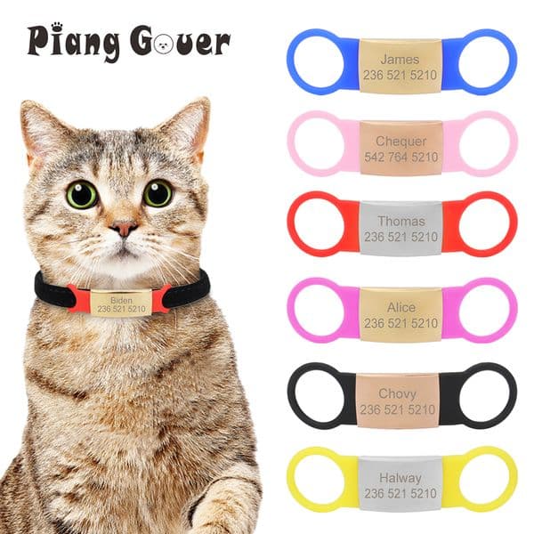 Custom Engraving Pet Name Collar Accessories Dog Cat Silicone Tag Puppy Kitten Phone Number Anti-lost Personalised Rose Gold