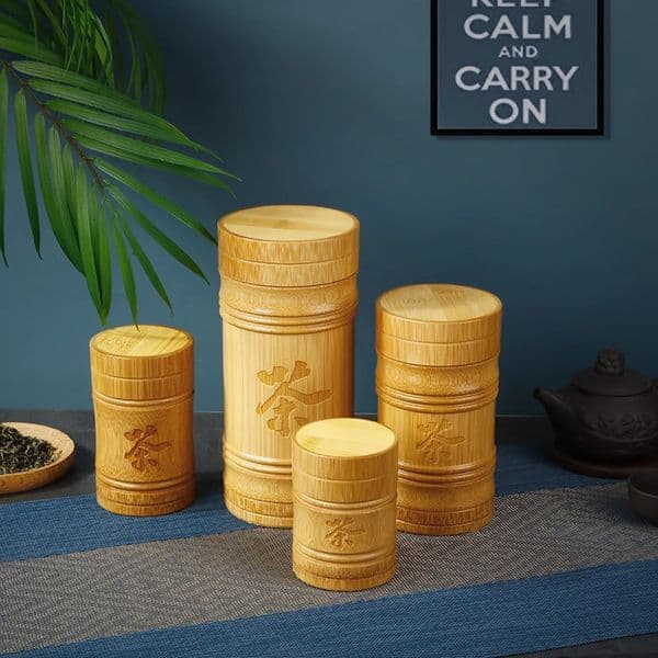 Handmade Bamboo Tea Storage Box Chinese Carved Tea Canister Lid Seal Kitchen Storage Jars Spice Box Case Organizer