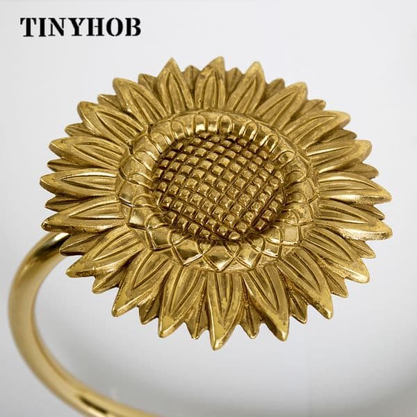 Sunflower Drapery Holdback Flower Brass Curtain Hooks Vintage Metal Wall Hook European Curtains Accessoires Drapery Tieback Hook
