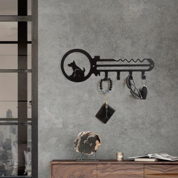 HelloYoung Wall Hanging Key Shaped Wall Rack, Wall Mounted Holder Rack With 4 Hanging Hooks, Household Towel Coat Rack