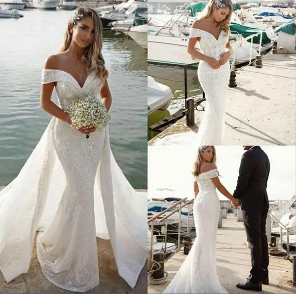 Mermaid Spring Wedding Dress With Detachable Train Off Shoulder Lace Appliques Bridal Gowns Robes De Mariee Bride Dresses es