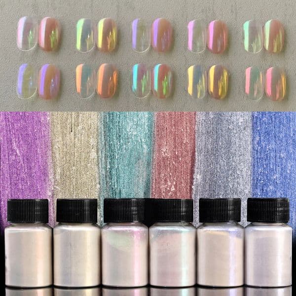 Colorful Aurora Mirror Nail Glitter Powder Rubbing Dust Pigment Chrome Iridescent Holographic Nail Art Decorations for Manicure