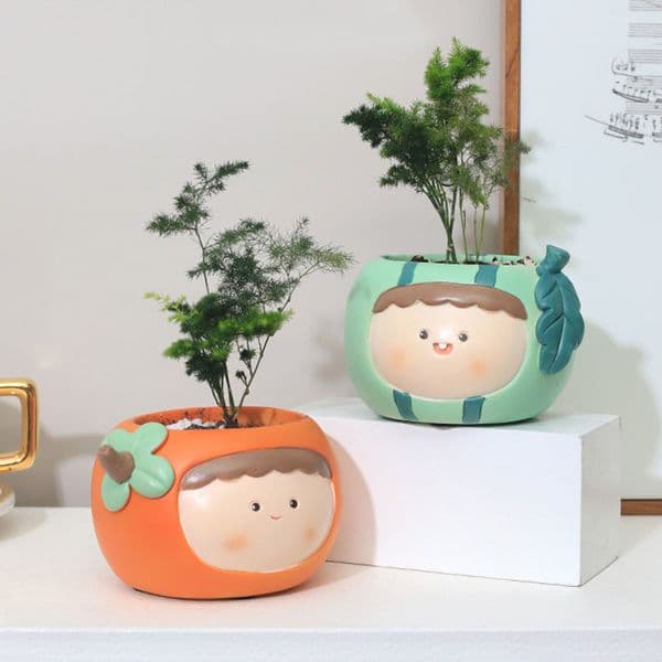 1pc Flowerpot For Succulents Plants Resin Vase Decorative Home Office Desktop Ornament Flowerpots Garden Nursery Pots