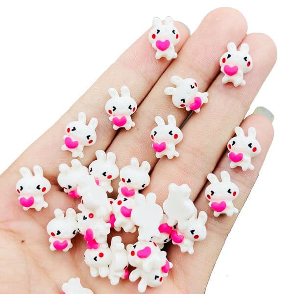 20 Pcs New Cute Mini Kawaii Little White Rabbit Flat Back Resin Cabochons Scrapbook Diy Wedding Hairpin Accessories Craft N22