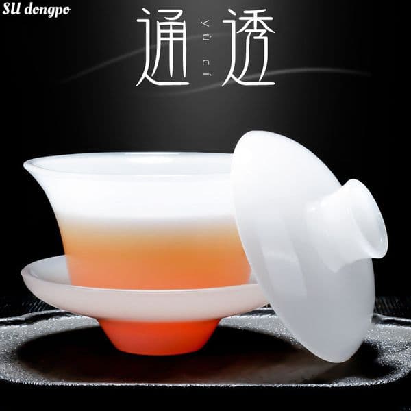 Tianquan White Jade Porcelain Gaiwan Fat White Glass Tea Tureen Large Tea Making Bowl Chinese Kungfu Gaiwan Tea Set
