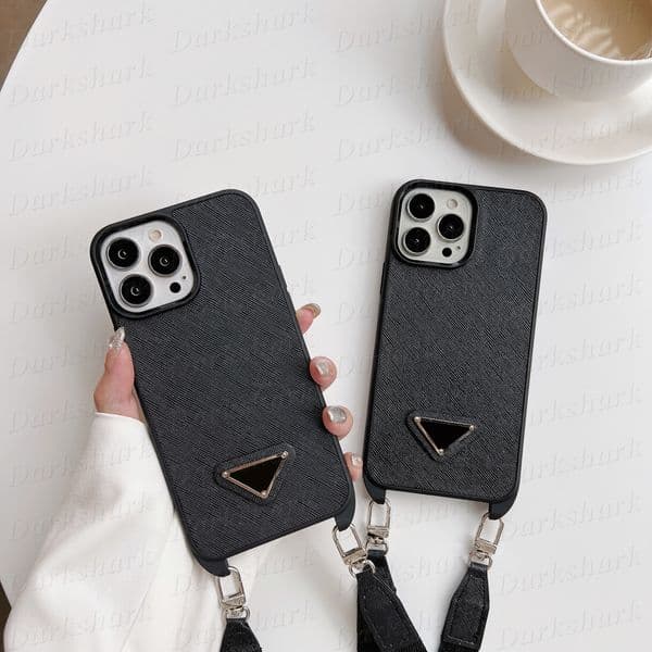 Luxury Designer Shoulder Strap Phone Case for iPhone 16 15 Pro Max 14 Plus 13 12 12pro Detachable Adjustable Lanyard Smartphone Designer Premium Leather Cover