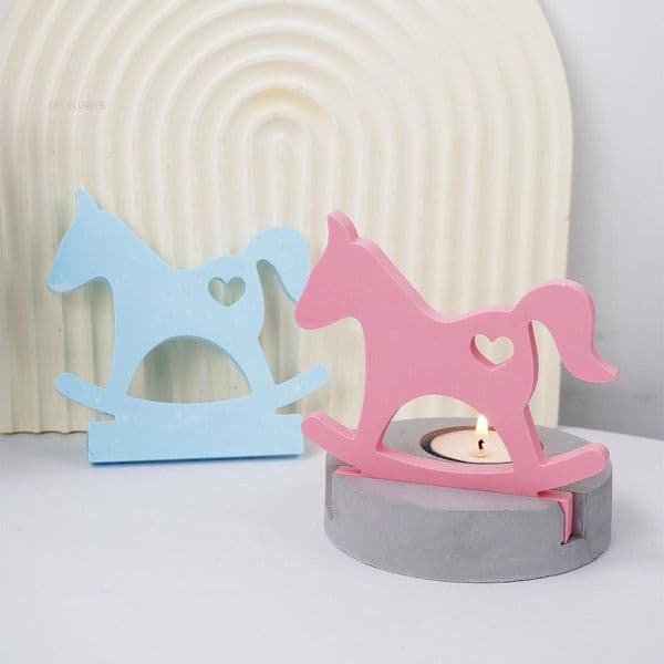 Love Rocking Horse Candle Holder Silicone Mold Trojan Horse Candlestick Tea Lamp Mold DIY Plaster Desktop Ornament Home Decor