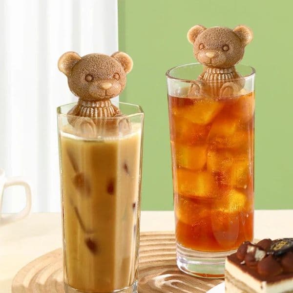 4 Grid Ice Cube Tray Cute Bear Shape Ice Block Mold Silicone Ice Maker Ice Cream Tool Frozen Ice Ball Ice Box Ice Mould with Lid