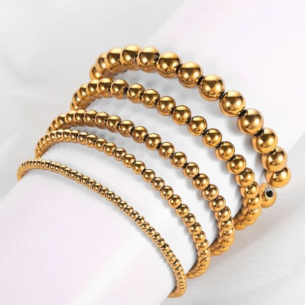 1PC Stainless Steel Beaded Bracelets 3 4 5 6 8mm Jewelry Silver Color Elastic For Women Men Fashion Gifts18cm 240919