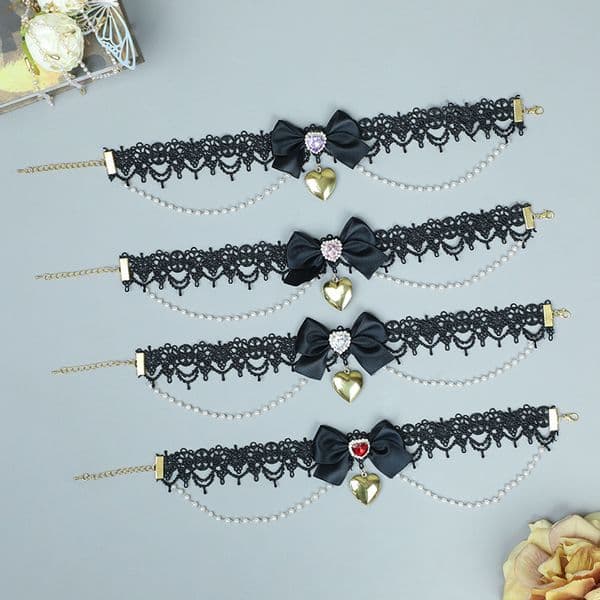 Choker Girls dress up lace necklace metal heart necklace lolita choker