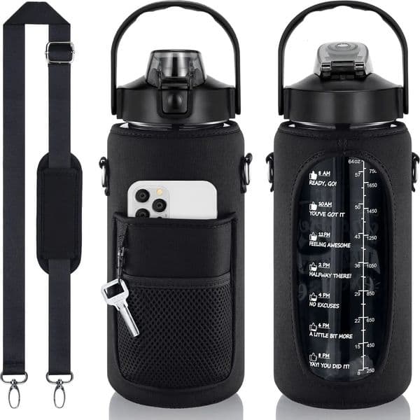 Half gallon water bottle with sleeves 2L power marked straw drinkable and leak proof 240930