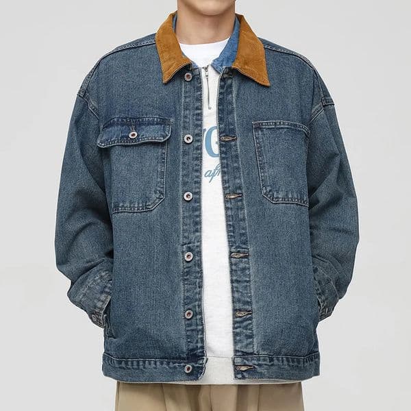Autumn mens retro blue denim jacket fashionable pocket pocket casual jacket street Y2K cotton comfortable mens wear 240929